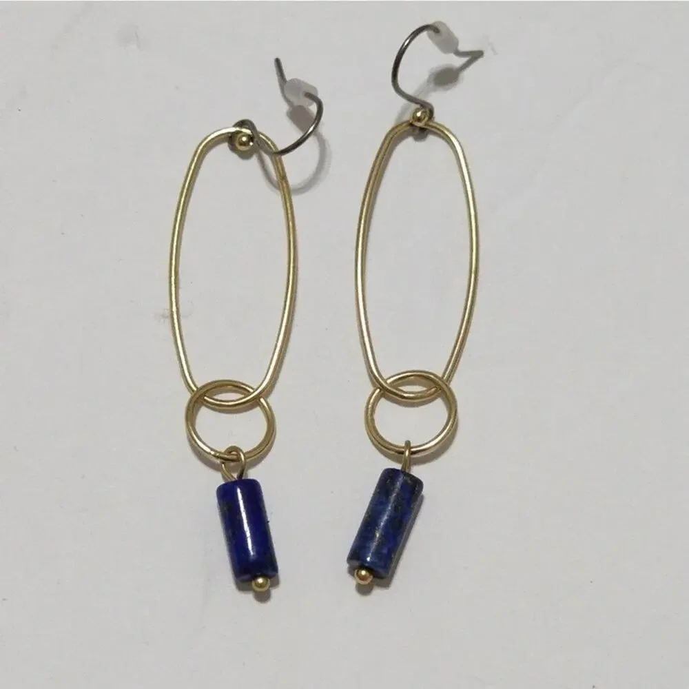 Lucky brand gold tone and blue dangle earrings‎ new!!